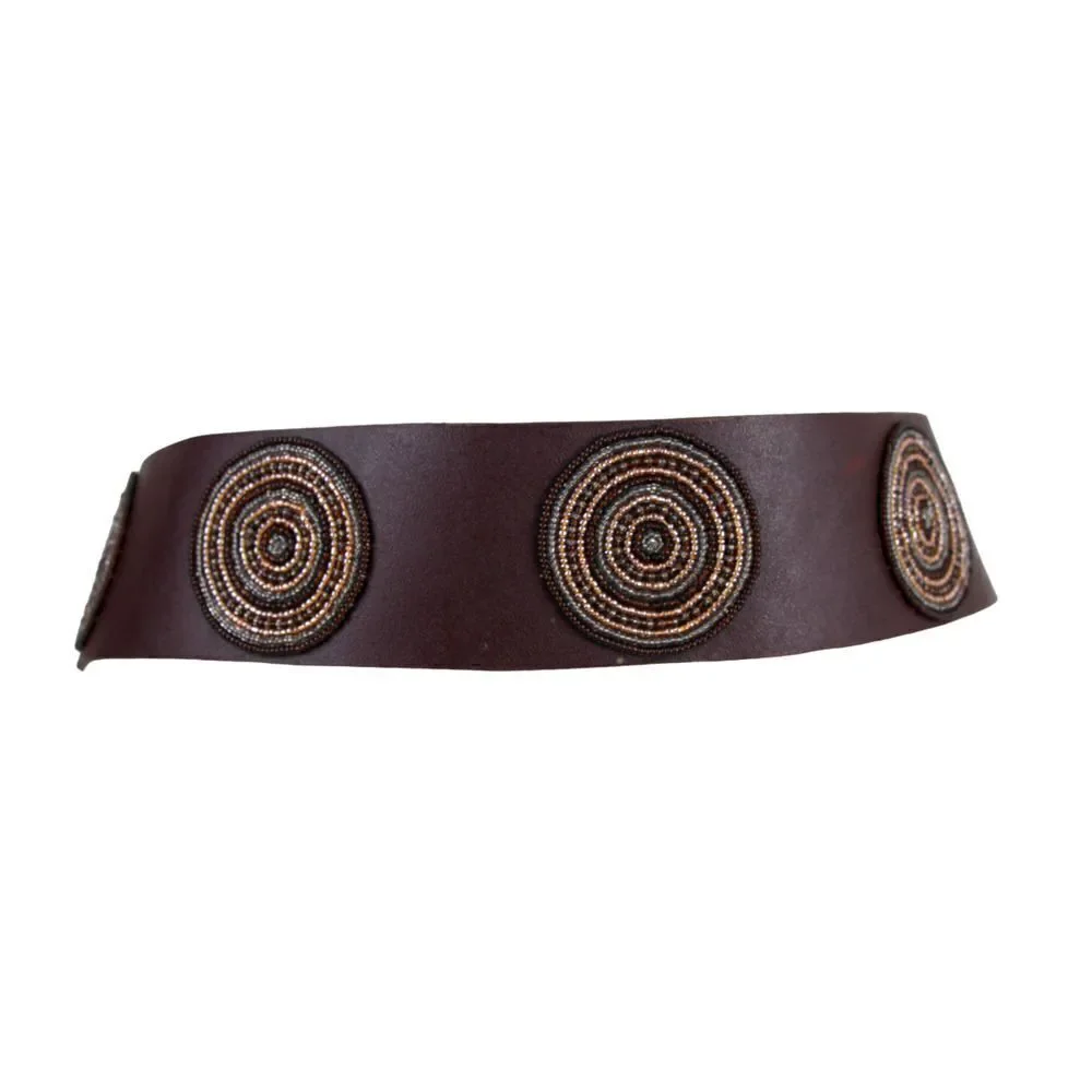 HandCrafted BROWN EMBELLISHED REAL LEATHER 2 3/8